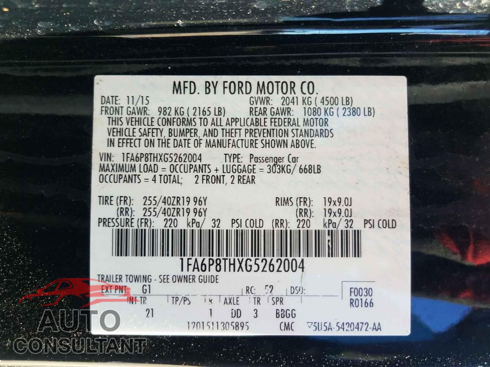 FORD MUSTANG 2016 - 1FA6P8THXG5262004