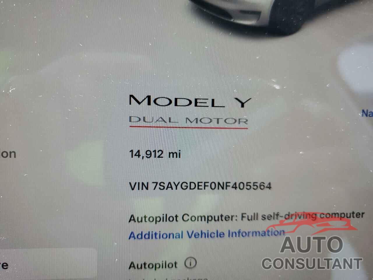 TESLA MODEL Y 2022 - 7SAYGDEF0NF405564