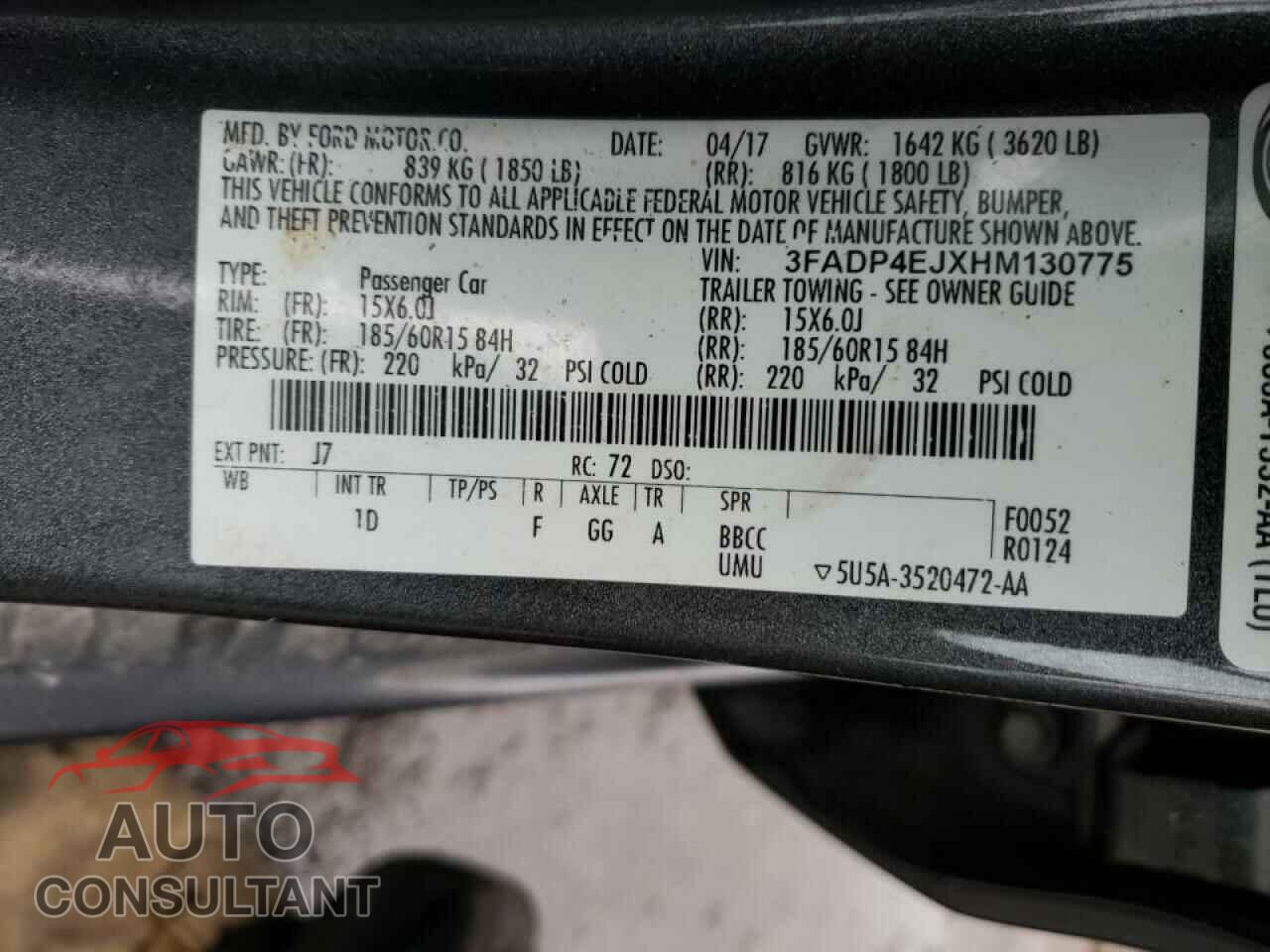 FORD FIESTA 2017 - 3FADP4EJXHM130775