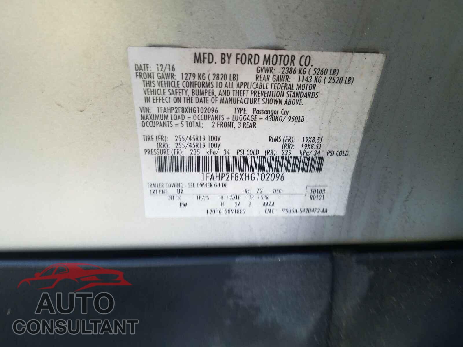 FORD TAURUS 2017 - 1FAHP2F8XHG102096