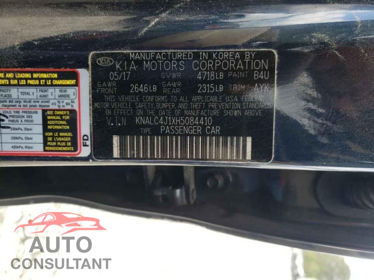 KIA CADENZA 2017 - KNALC4J1XH5084410