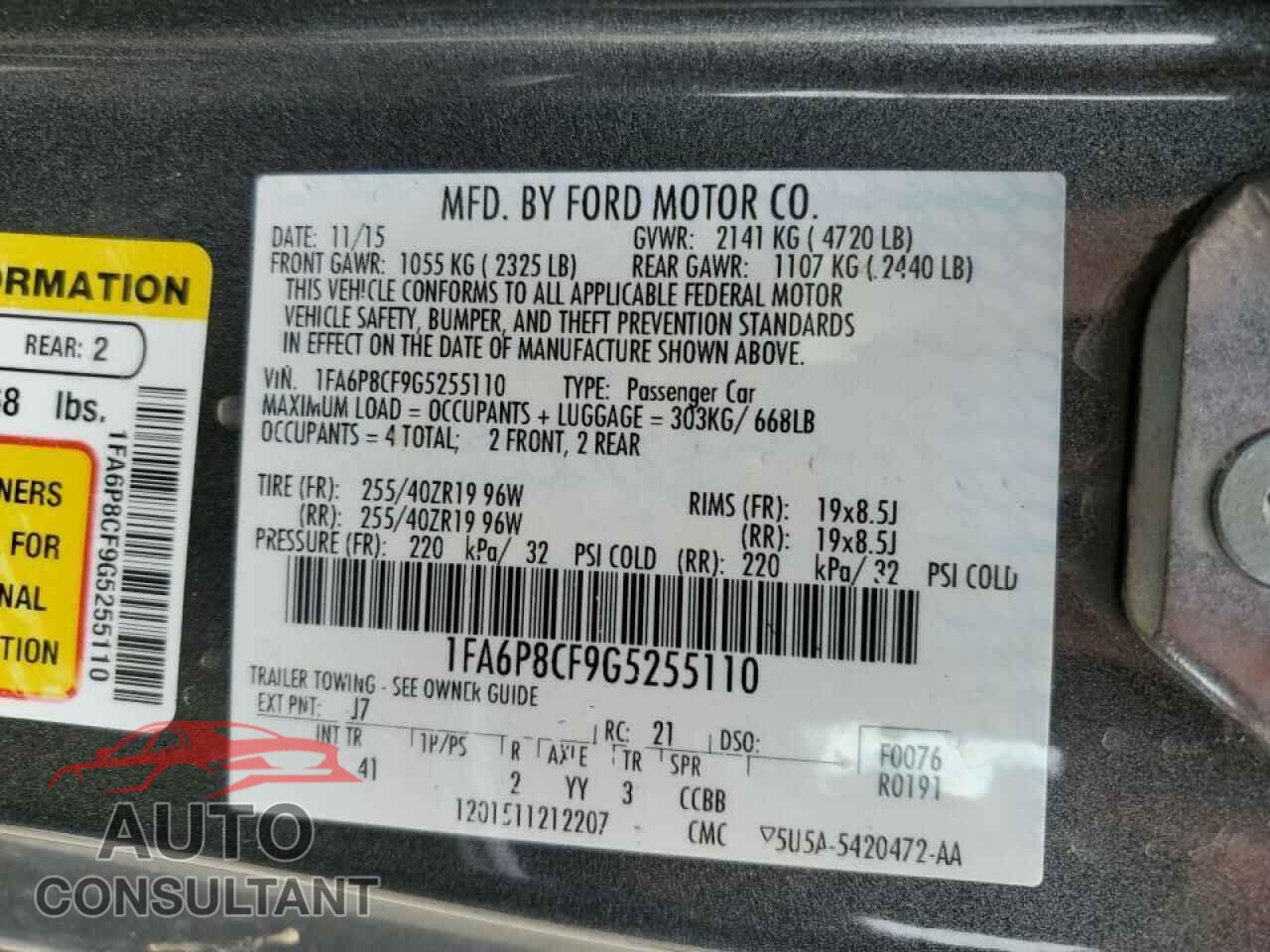 FORD MUSTANG 2016 - 1FA6P8CF9G5255110