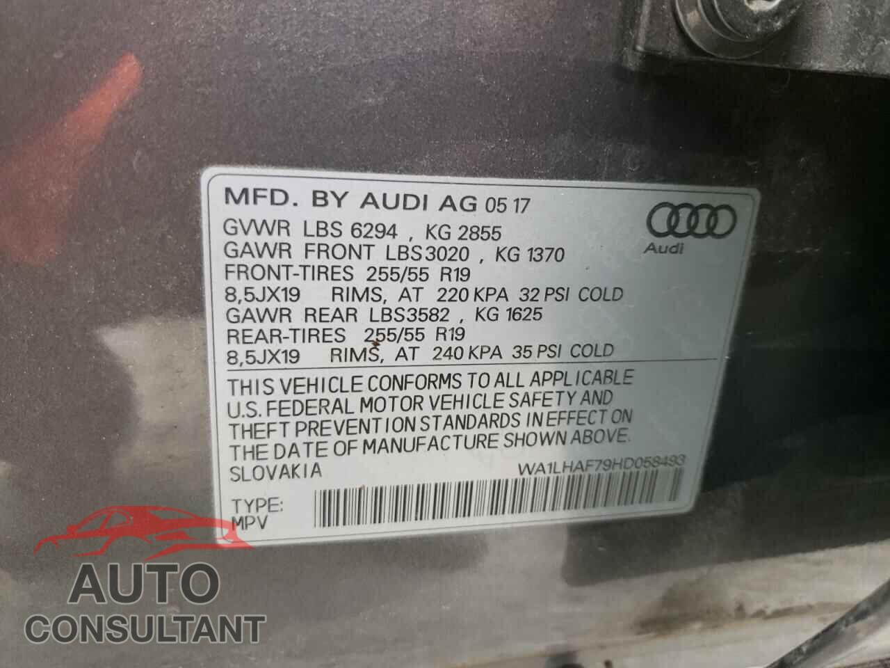 AUDI Q7 2017 - WA1LHAF79HD058493