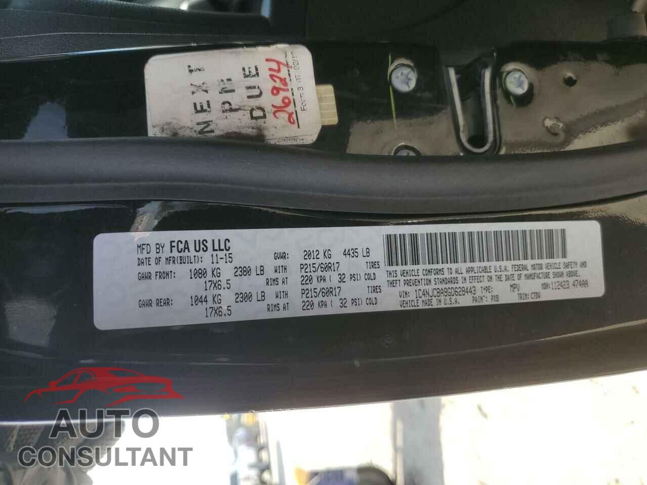 JEEP COMPASS 2016 - 1C4NJCBA9GD628443