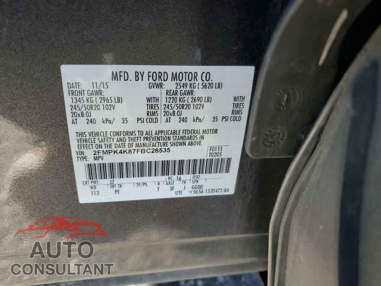 FORD EDGE 2015 - 2FMPK4K87FBC28535
