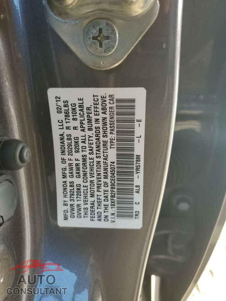 HONDA CIVIC 2012 - 19XFB2F89CE045074