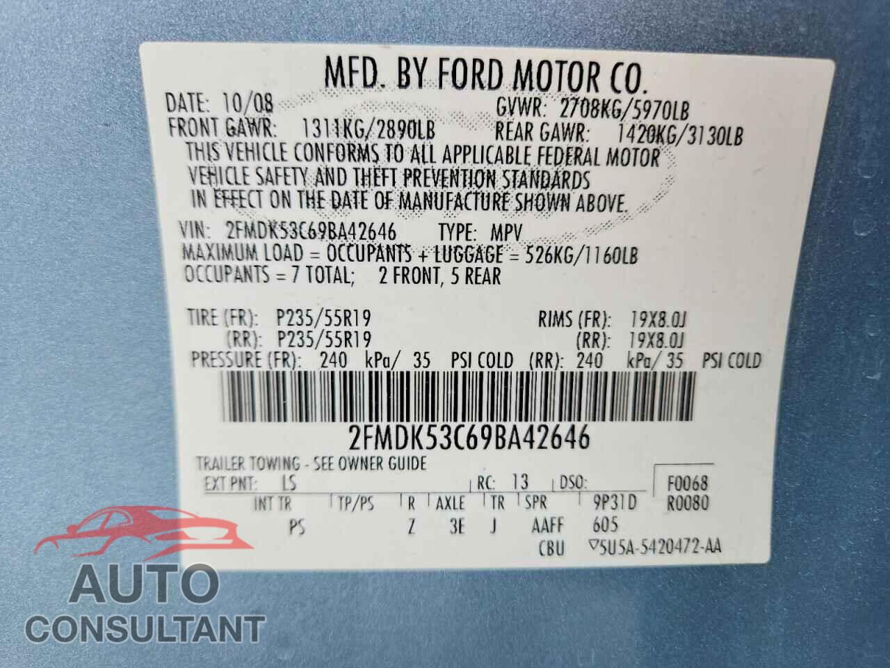 FORD FLEX 2009 - 2FMDK53C69BA42646