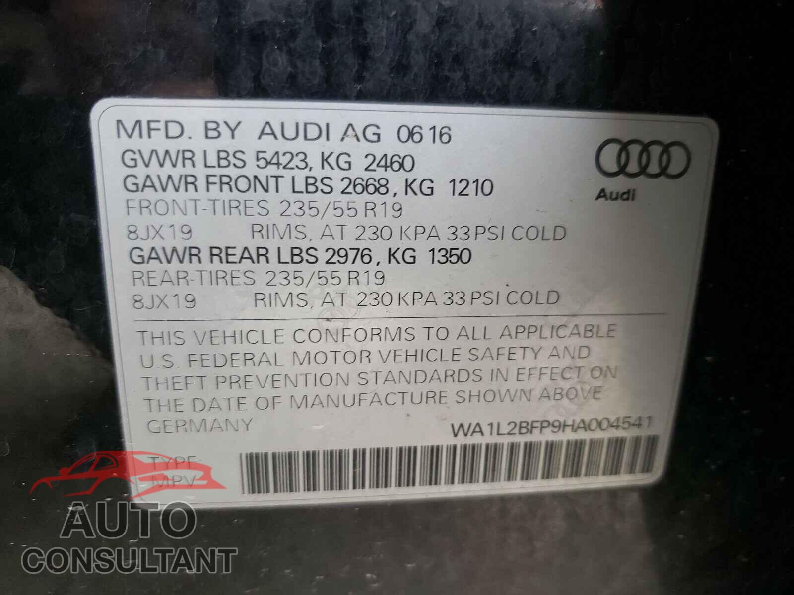 AUDI Q5 2017 - WA1L2BFP9HA004541