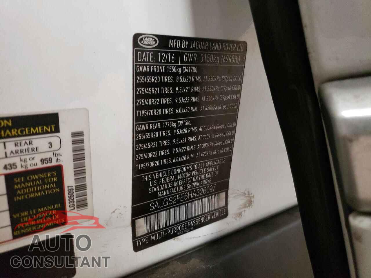 LAND ROVER RANGE ROVER 2017 - SALGS2FE6HA326097