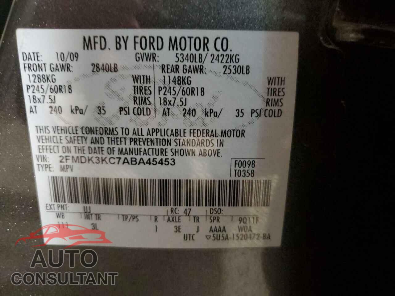FORD EDGE 2010 - 2FMDK3KC7ABA45453