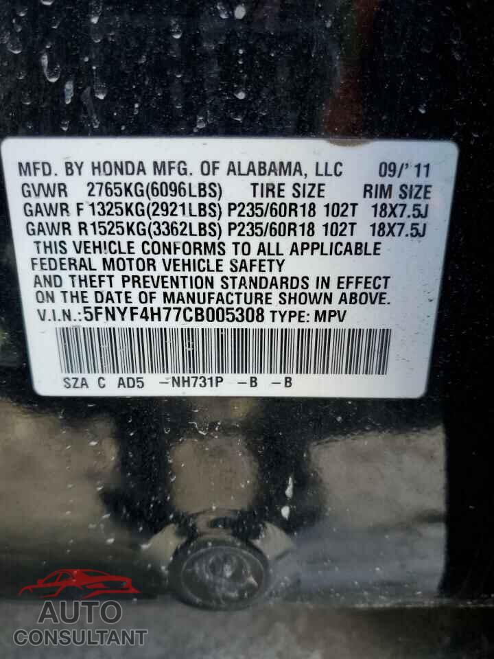 HONDA PILOT 2012 - 5FNYF4H77CB005308