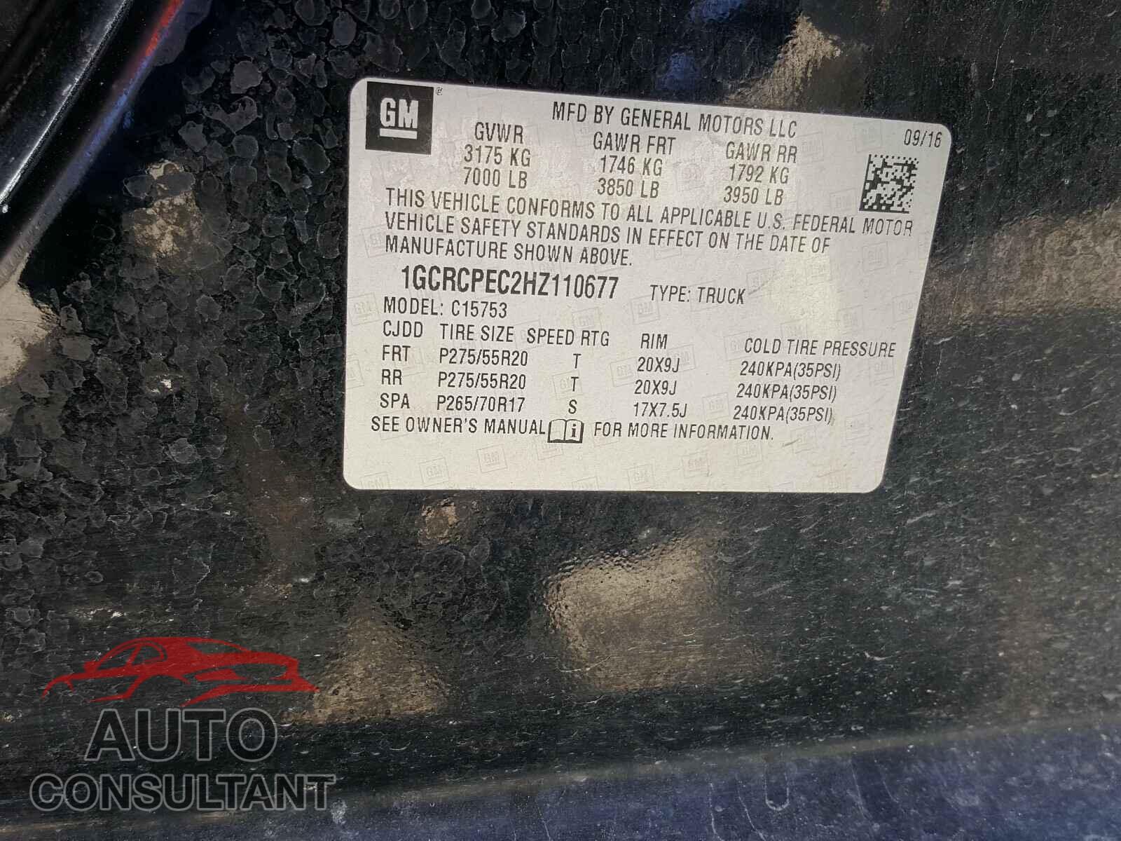 CHEVROLET SILVERADO 2017 - 1GCRCPEC2HZ110677