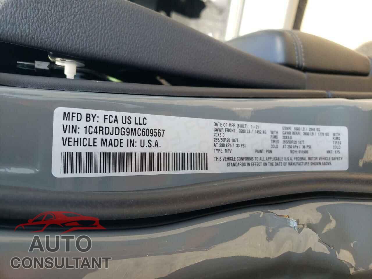 DODGE DURANGO 2021 - 1C4RDJDG9MC609567