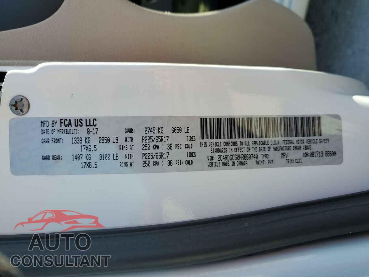 DODGE CARAVAN 2017 - 2C4RDGCG0HR860740