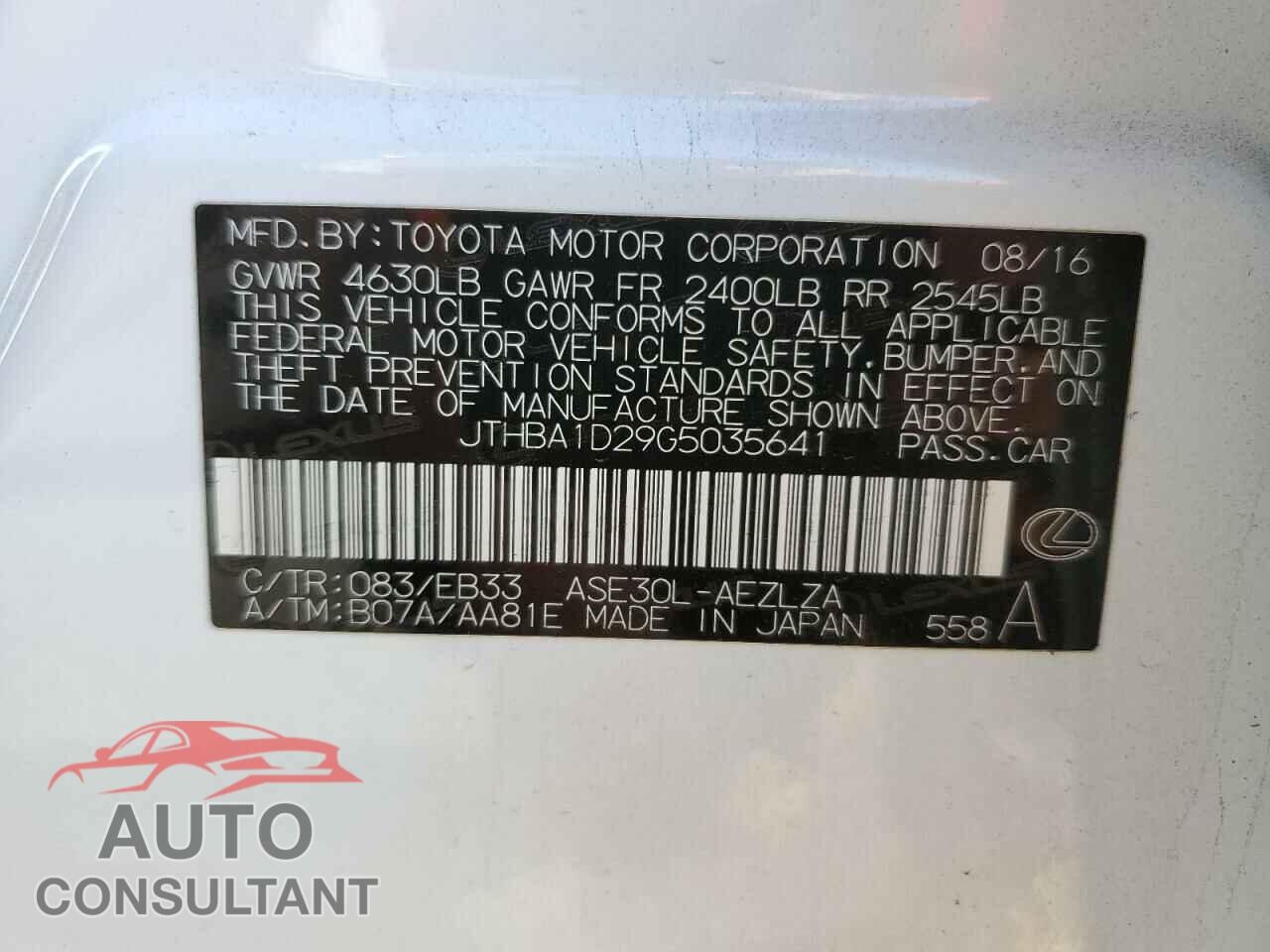 LEXUS IS 2016 - JTHBA1D29G5035641
