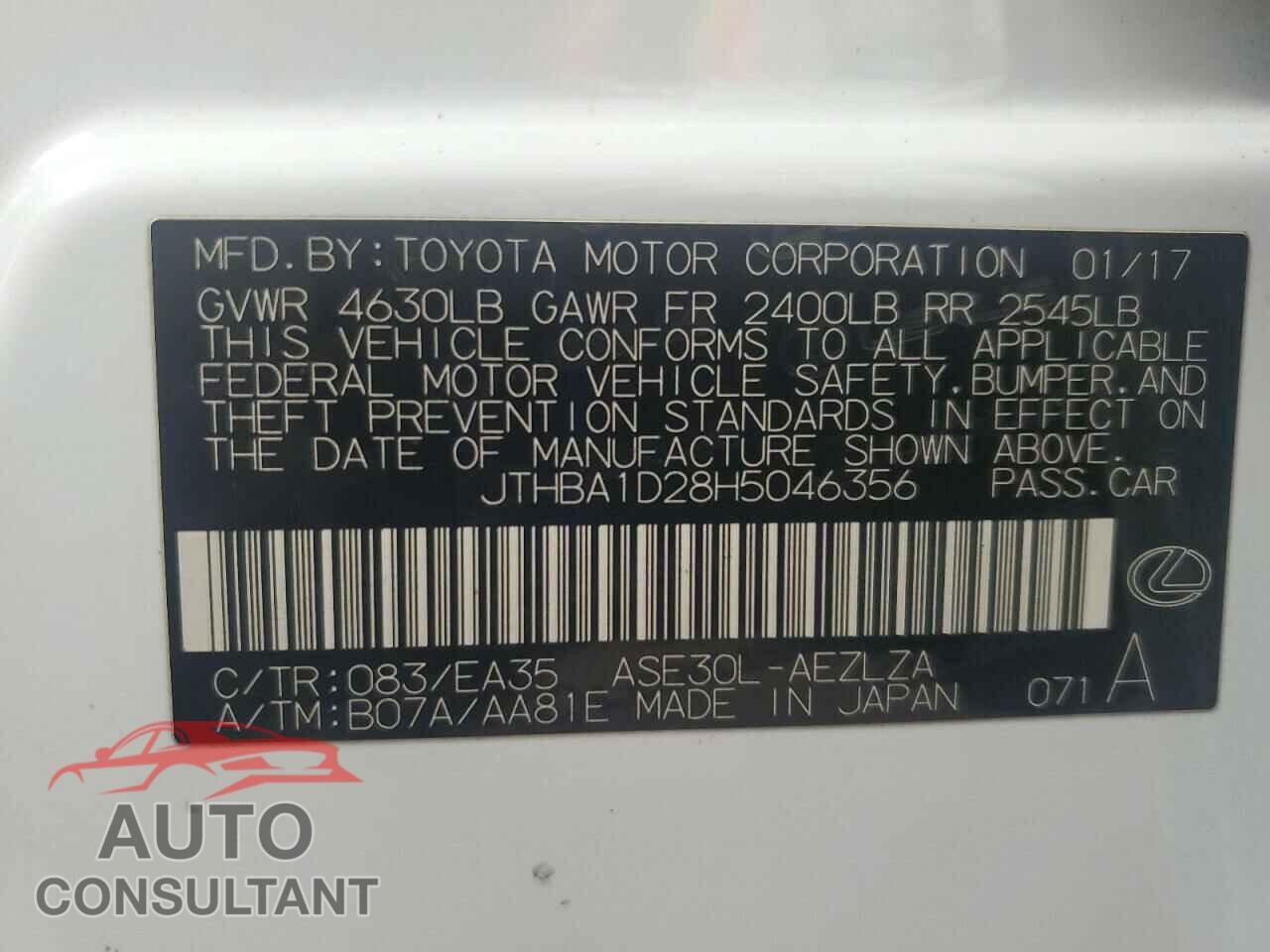 LEXUS IS 2017 - JTHBA1D28H5046356