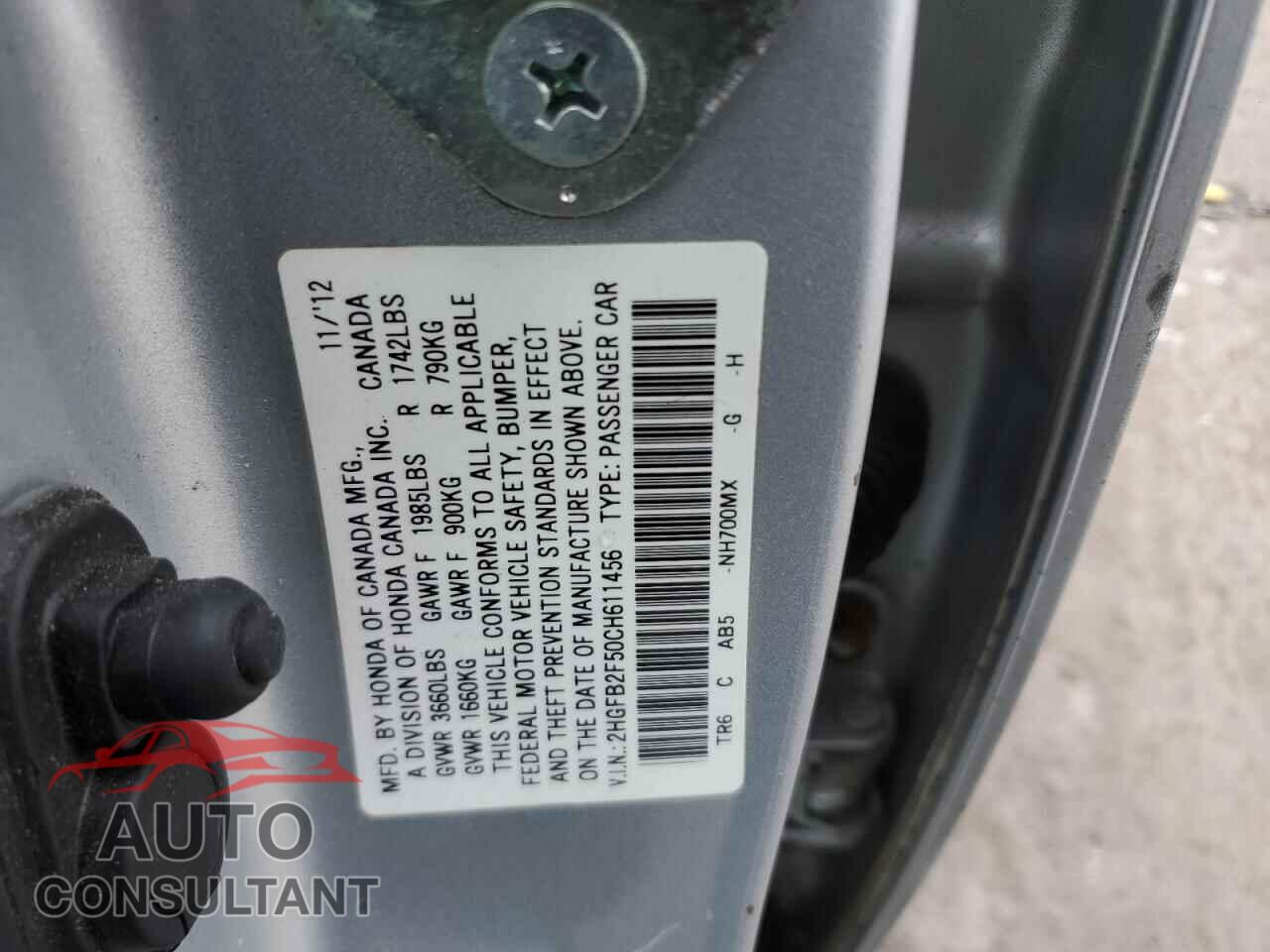 HONDA CIVIC 2012 - 2HGFB2F50CH611456