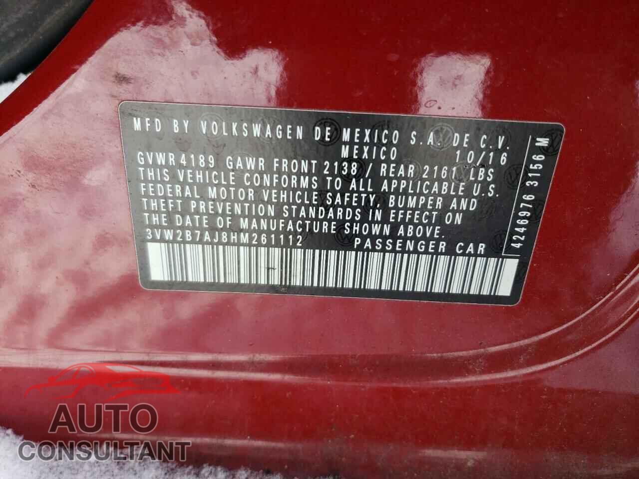 VOLKSWAGEN JETTA 2017 - 3VW2B7AJ8HM261112