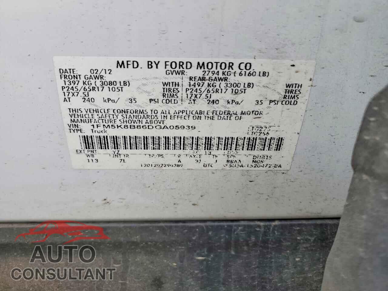 FORD EXPLORER 2013 - 1FM5K8B86DGA05939