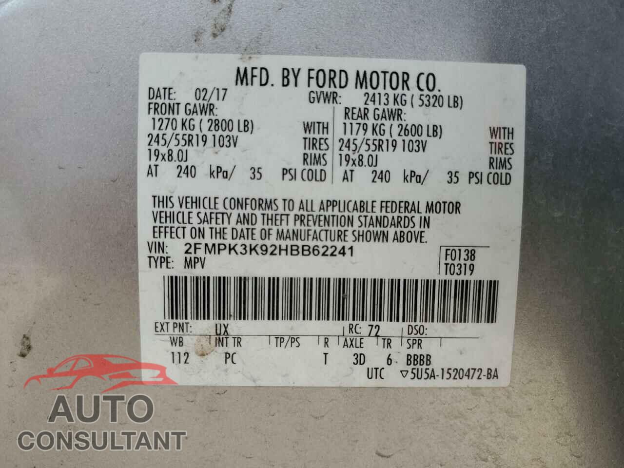 FORD EDGE 2017 - 2FMPK3K92HBB62241