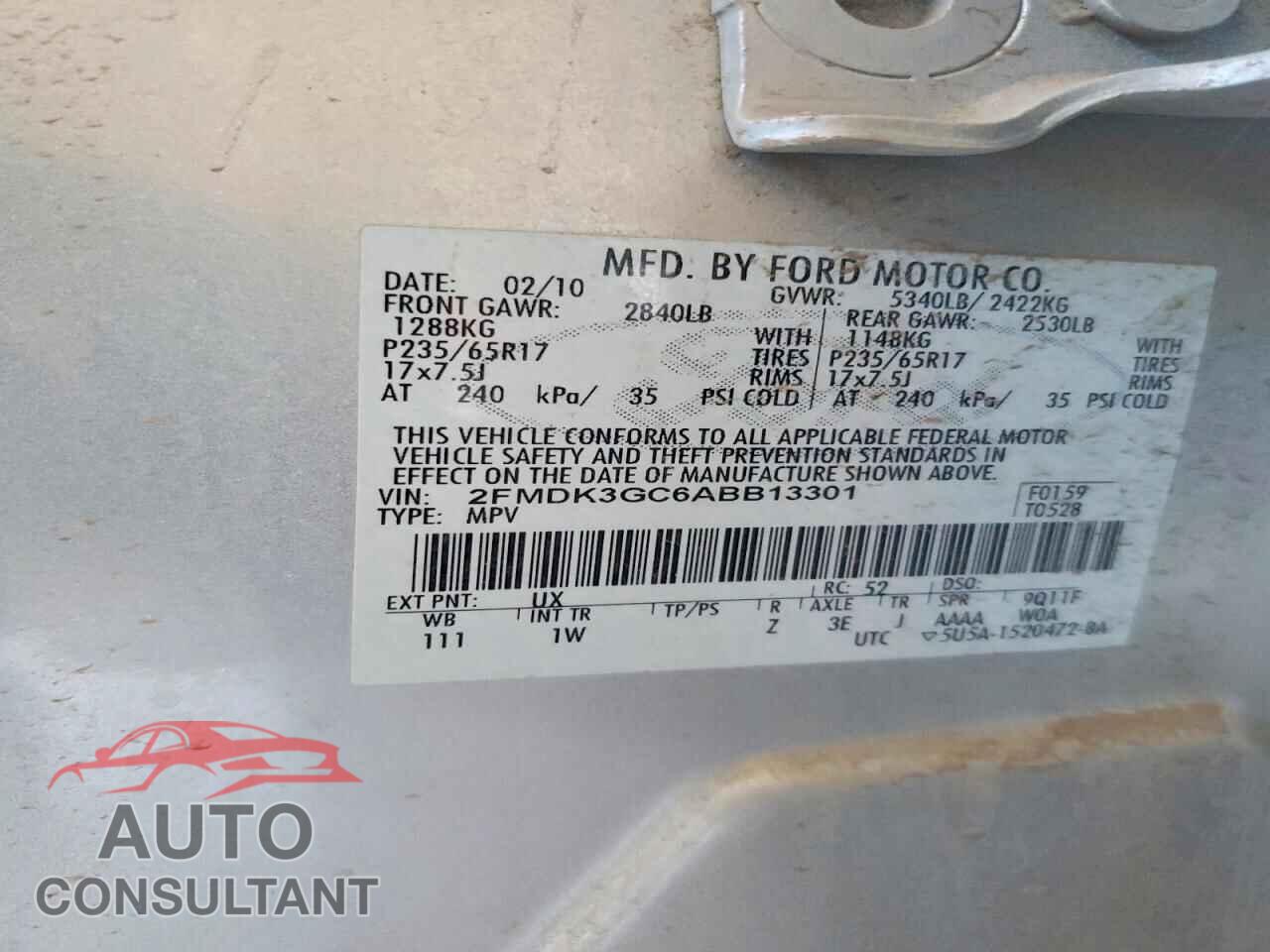 FORD EDGE 2010 - 2FMDK3GC6ABB13301