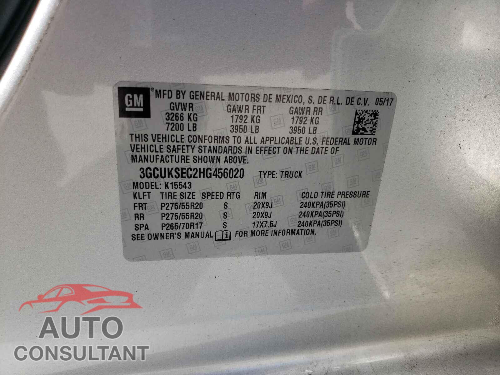 CHEVROLET SILVERADO 2017 - 3GCUKSEC2HG456020