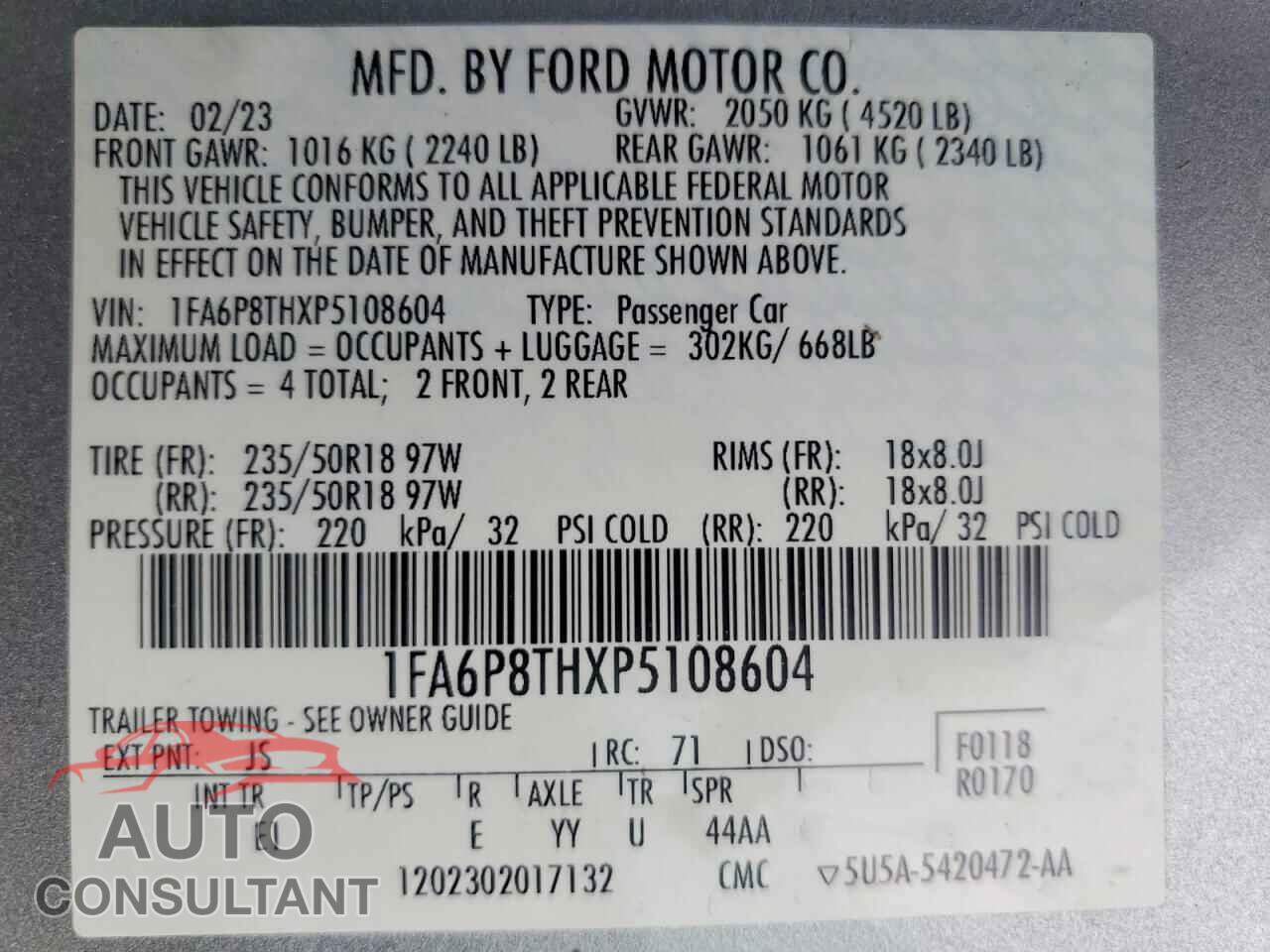 FORD MUSTANG 2023 - 1FA6P8THXP5108604