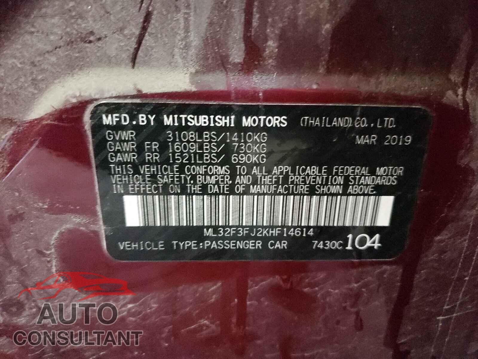 MITSUBISHI MIRAGE 2019 - ML32F3FJ2KHF14614