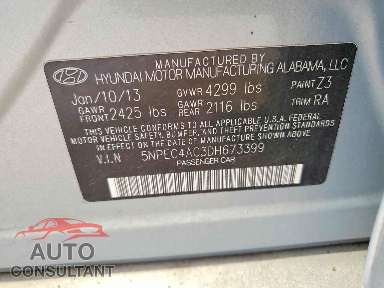 HYUNDAI SONATA 2013 - 5NPEC4AC3DH673399