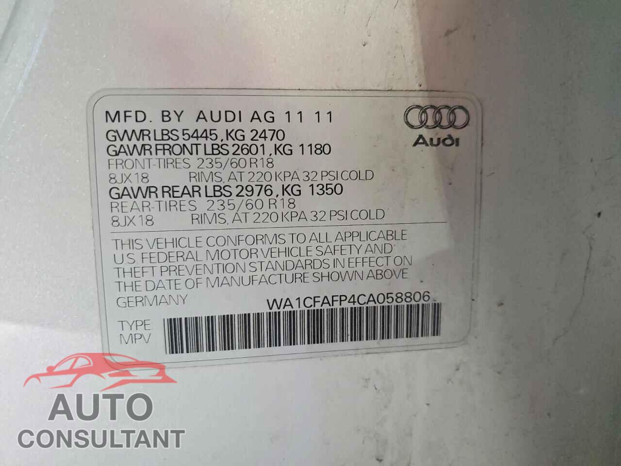AUDI Q5 2012 - WA1CFAFP4CA058806
