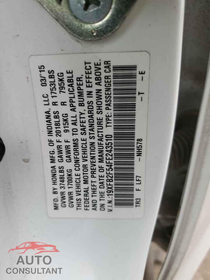 HONDA CIVIC 2015 - 19XFB2F54FE243510