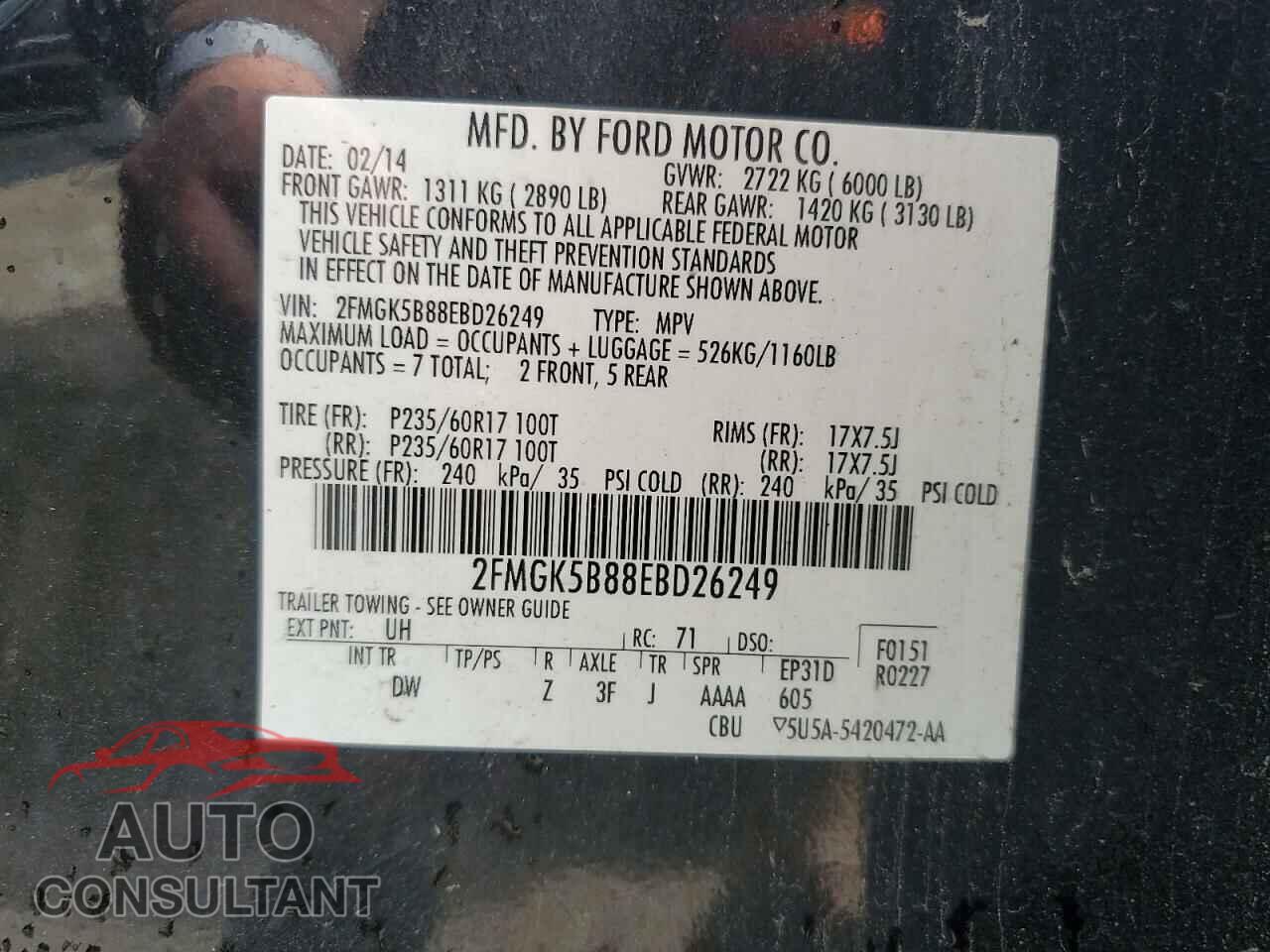 FORD FLEX 2014 - 2FMGK5B88EBD26249