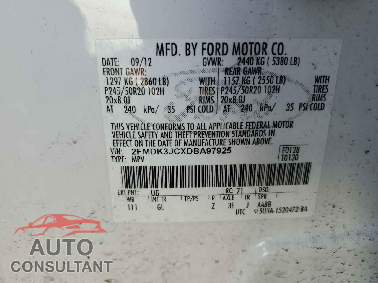FORD EDGE 2013 - 2FMDK3JCXDBA97925
