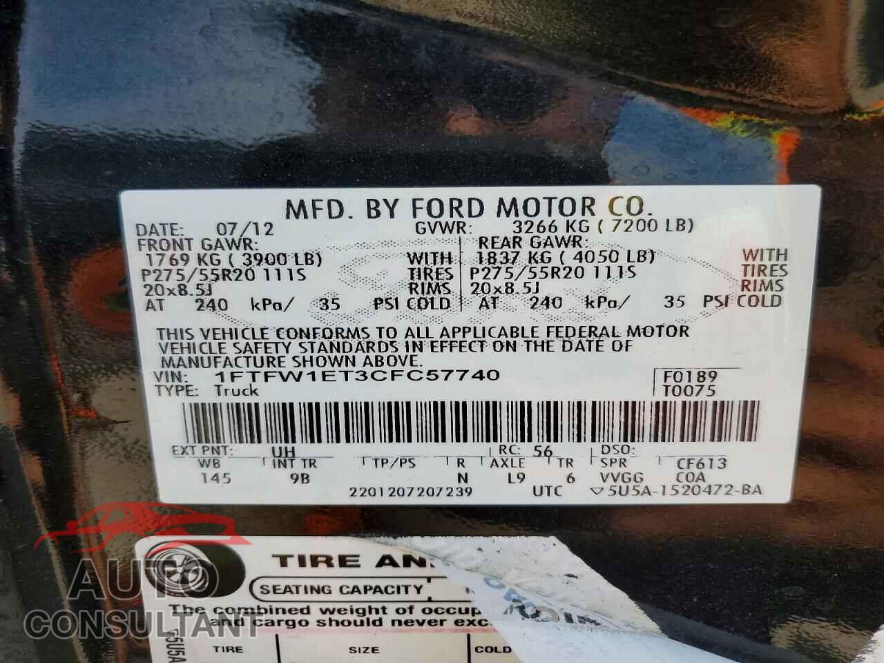 FORD F150 2012 - 1FTFW1ET3CFC57740