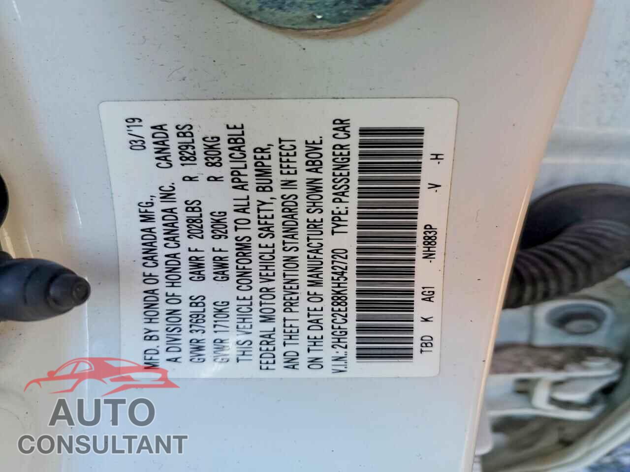 HONDA CIVIC 2019 - 2HGFC2E88KH542720