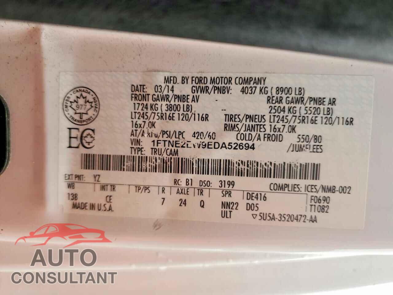 FORD ECONOLINE 2014 - 1FTNE2EW9EDA52694
