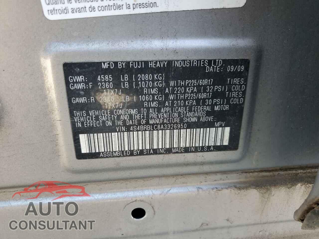 SUBARU OUTBACK 2010 - 4S4BRBLC8A3326950