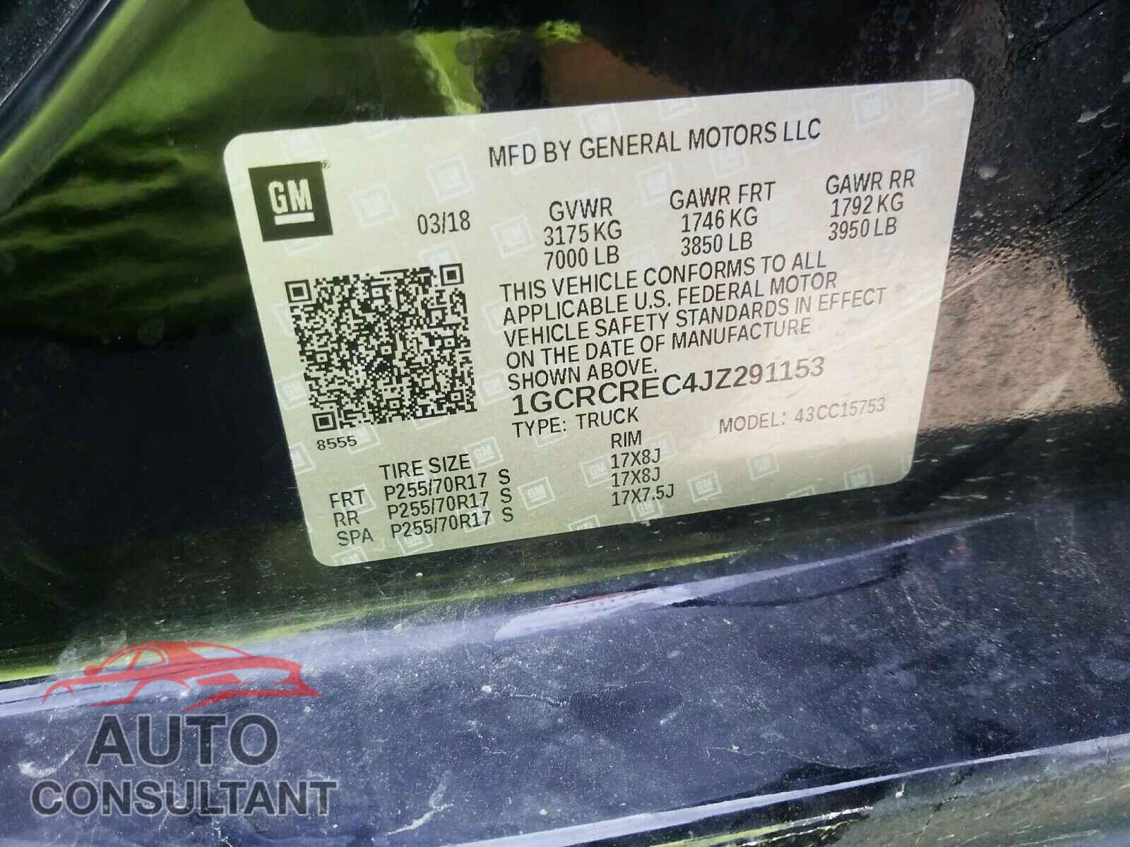 CHEVROLET SILVERADO 2018 - 1GCRCREC4JZ291153
