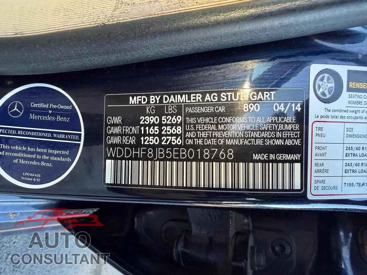 MERCEDES-BENZ E-CLASS 2014 - WDDHF8JB5EB018768