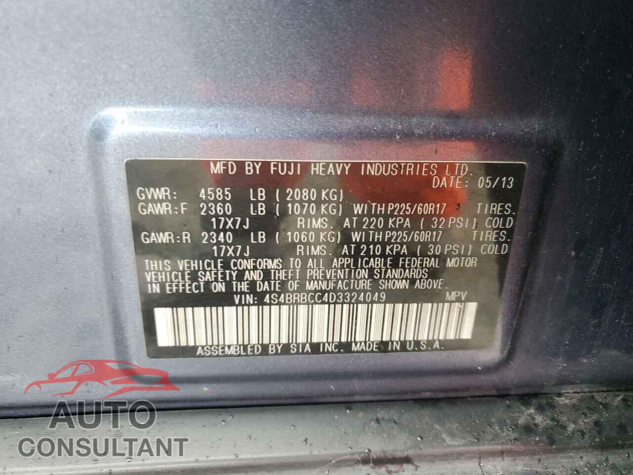 SUBARU OUTBACK 2013 - 4S4BRBCC4D3324049