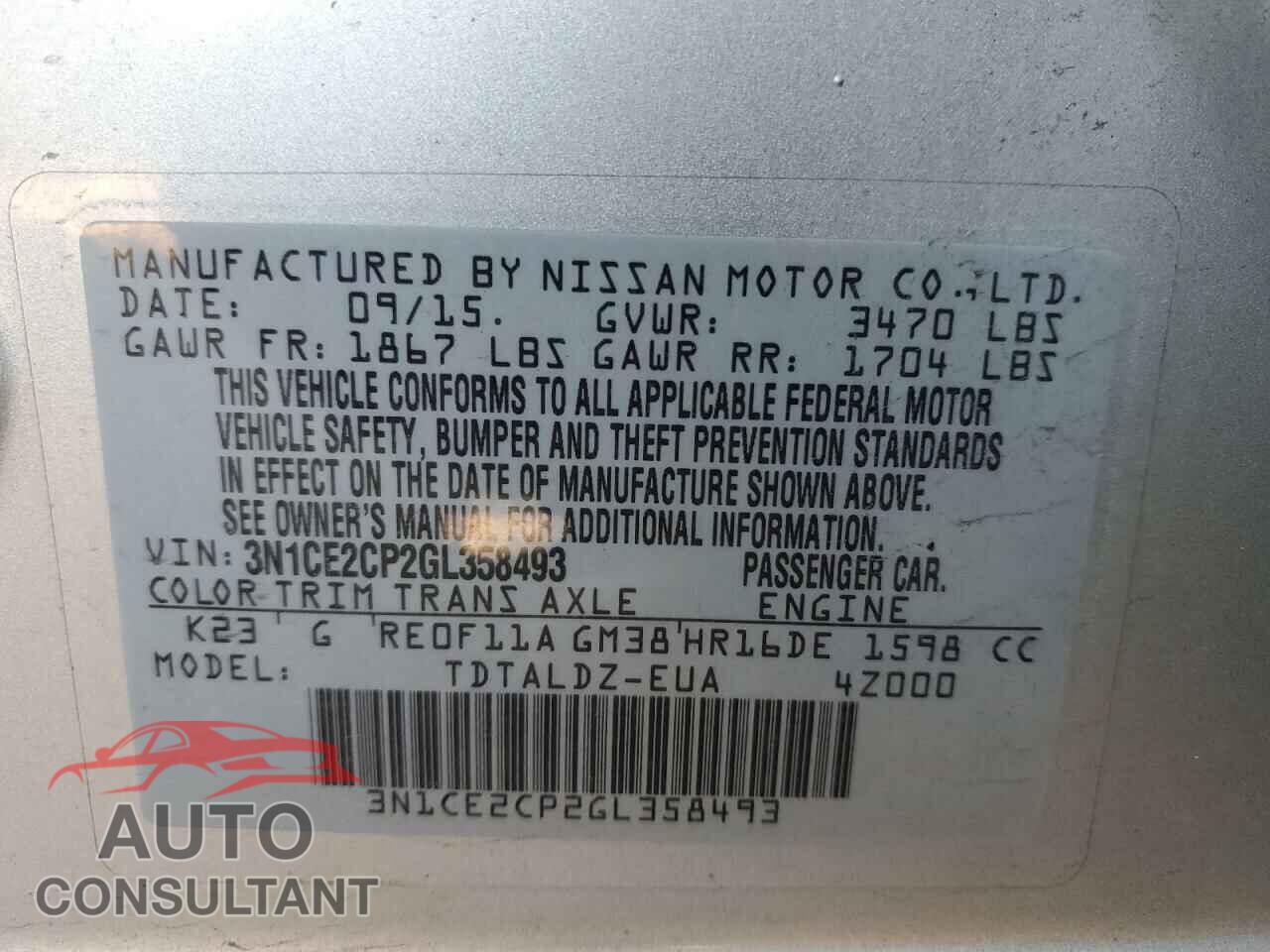 NISSAN VERSA 2016 - 3N1CE2CP2GL358493