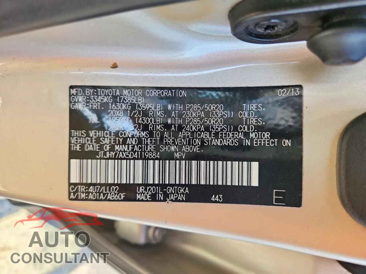 LEXUS UNKNOWN 2013 - JTJHY7AX5D4119884
