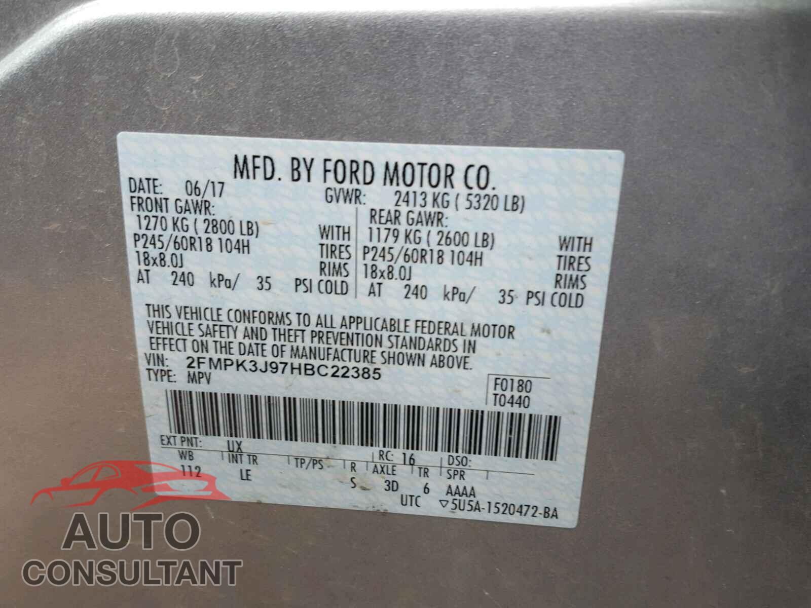 FORD EDGE SEL 2017 - 2FMPK3J97HBC22385