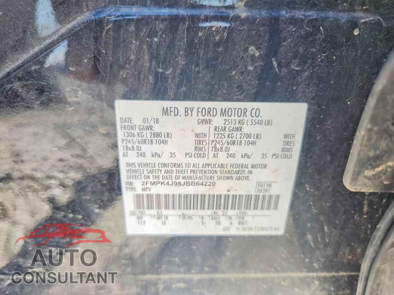 FORD EDGE 2018 - 2FMPK4J98JBB64220