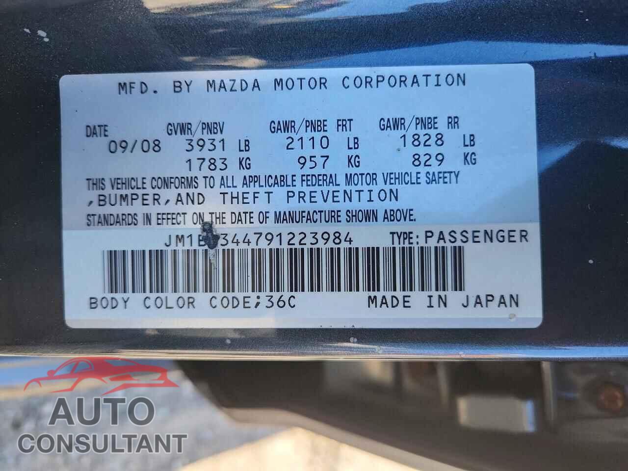 MAZDA MAZDA3 2009 - JM1BK344791223984