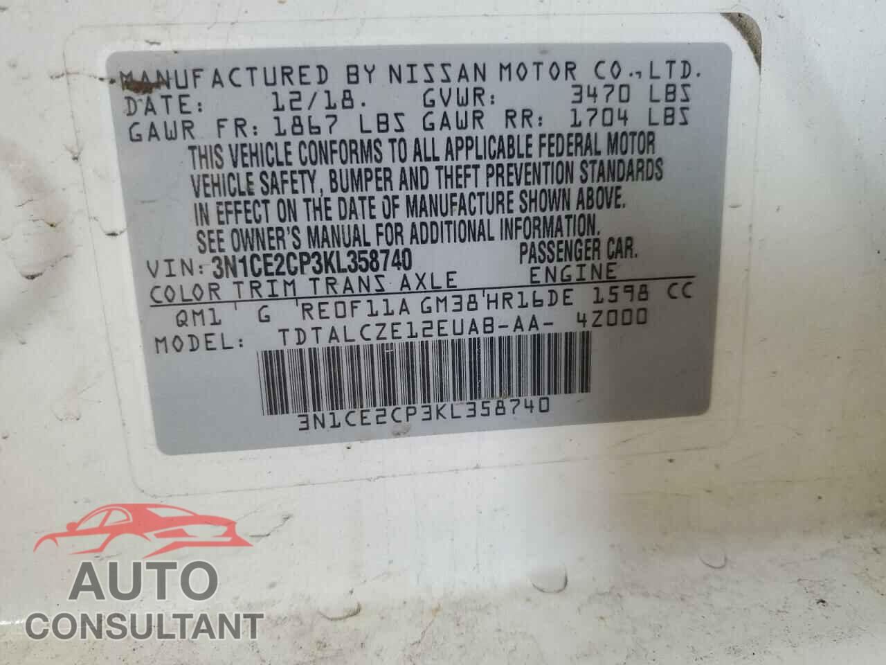 NISSAN VERSA 2019 - 3N1CE2CP3KL358740