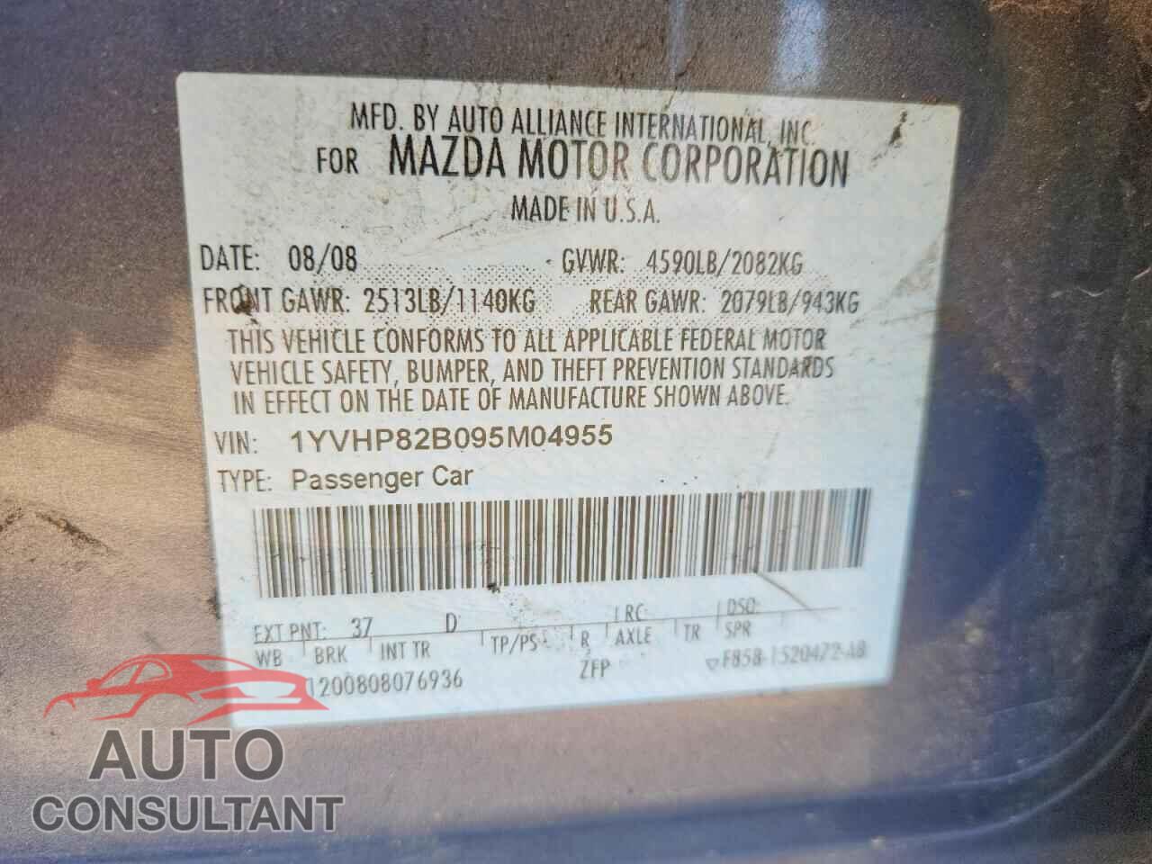 MAZDA 6 2009 - 1YVHP82B095M04955