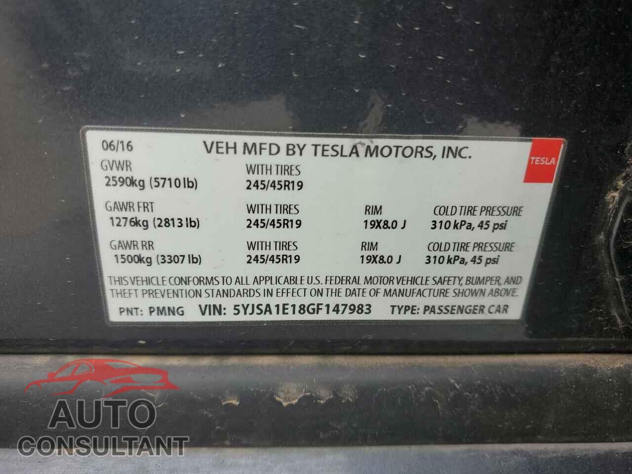 TESLA MODEL S 2016 - 5YJSA1E18GF147983