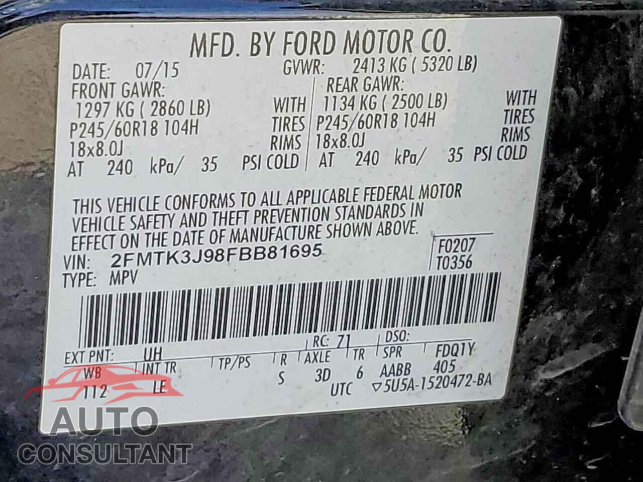 FORD EDGE 2015 - 2FMTK3J98FBB81695