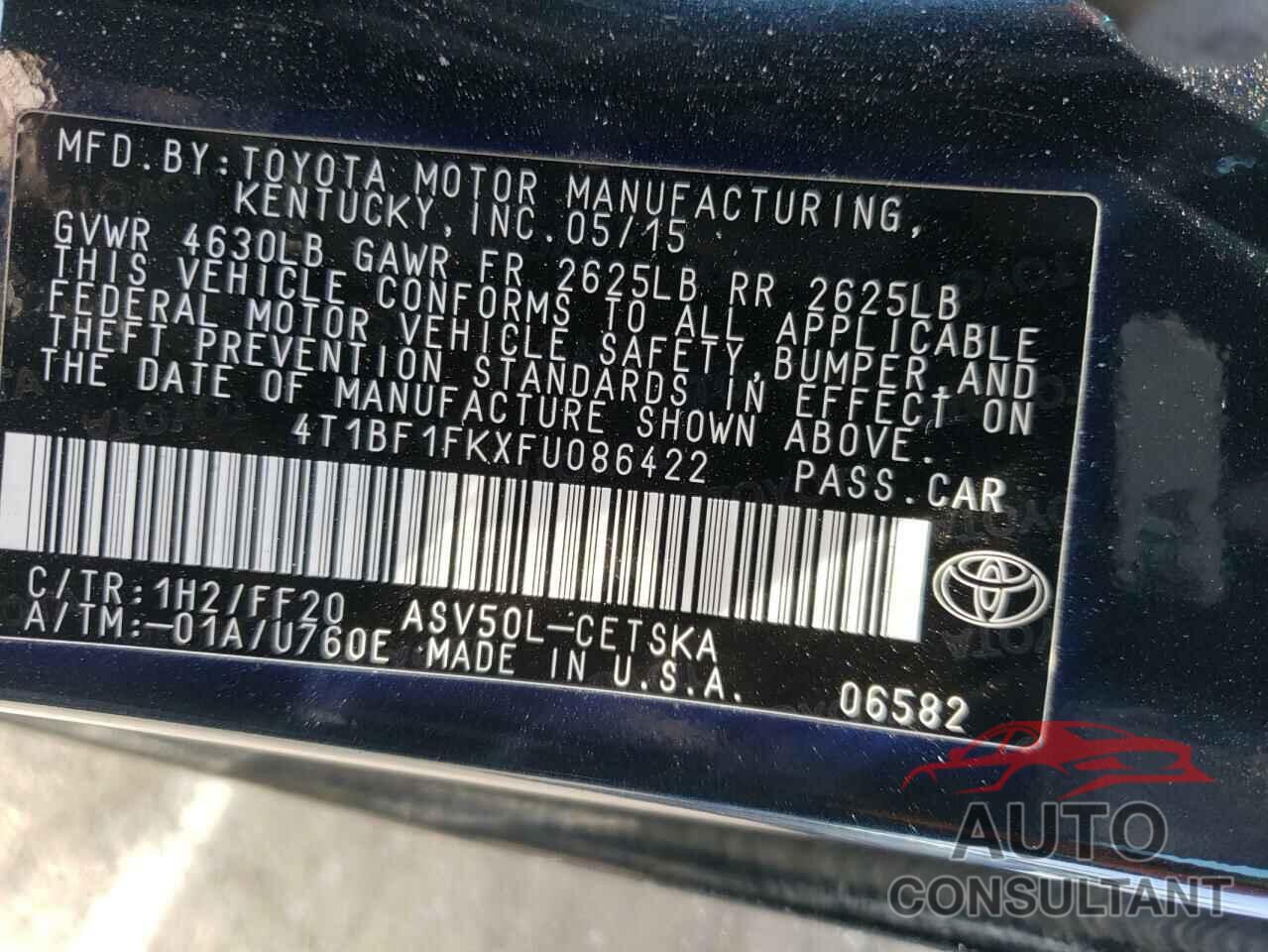 TOYOTA CAMRY 2015 - 4T1BF1FKXFU086422
